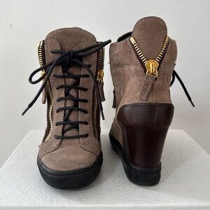 Giuseppe Zanotti Suede Sneaker Boot with Gold Zippers 36